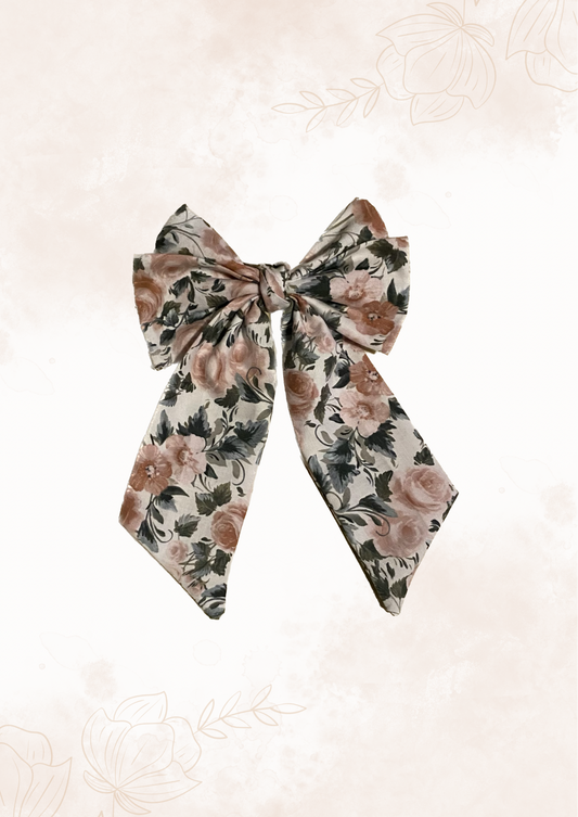 Pink Floral Hair Bow French Barrette