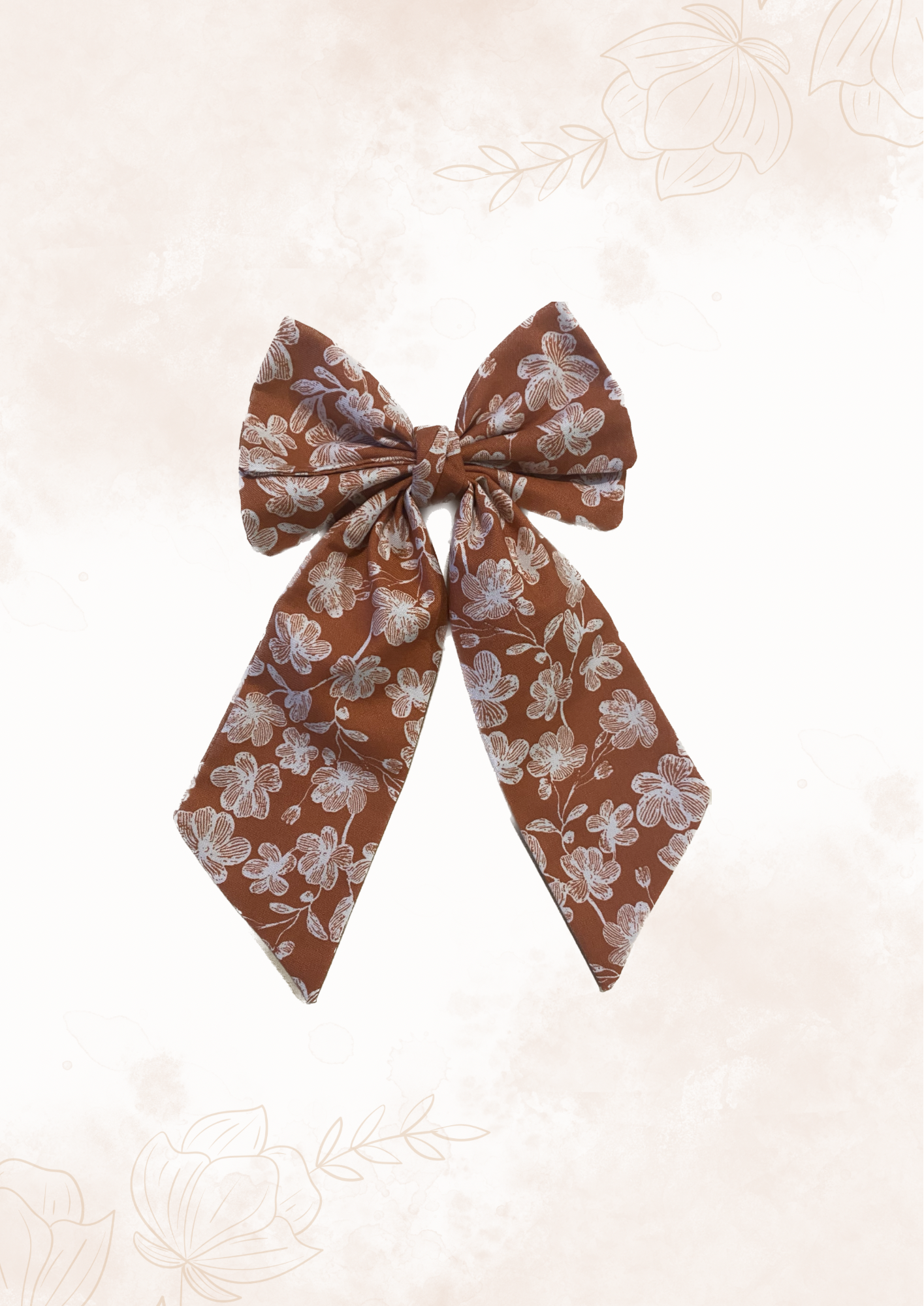 Orange Floral Hair Bow French Barrette Clip