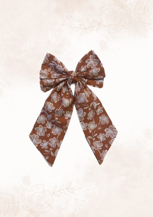 Orange Floral Hair Bow French Barrette Clip