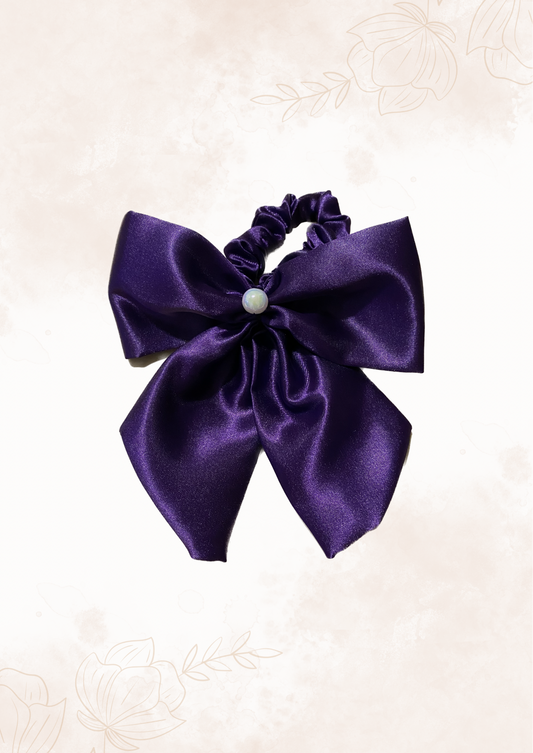 Purple Satin Hair Bow Tie with Pearl