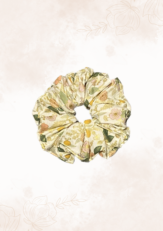 Floral yellow and gold Scrunchie