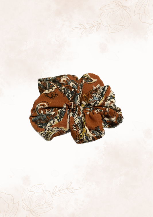 Orange Floral Printed Scrunchie