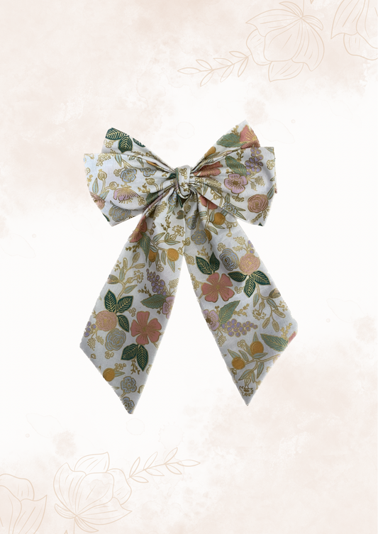 Ivory Floral Hair Bow French Barrette Clip