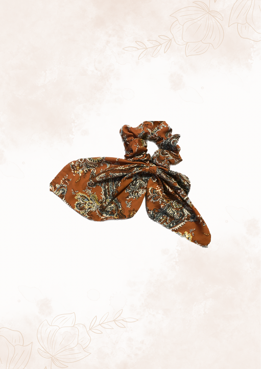 Orange Floral scarf scrunchie