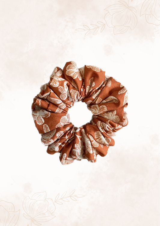 Flora Orange Cotton Scrunchie