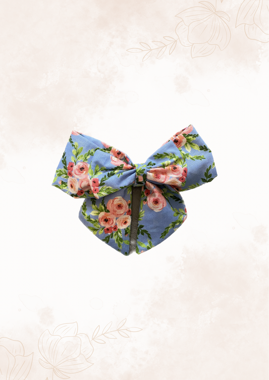 Floral Blue Hair Bow