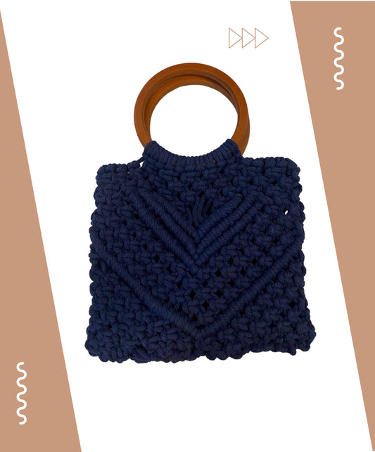 Macrame wooden handle bag