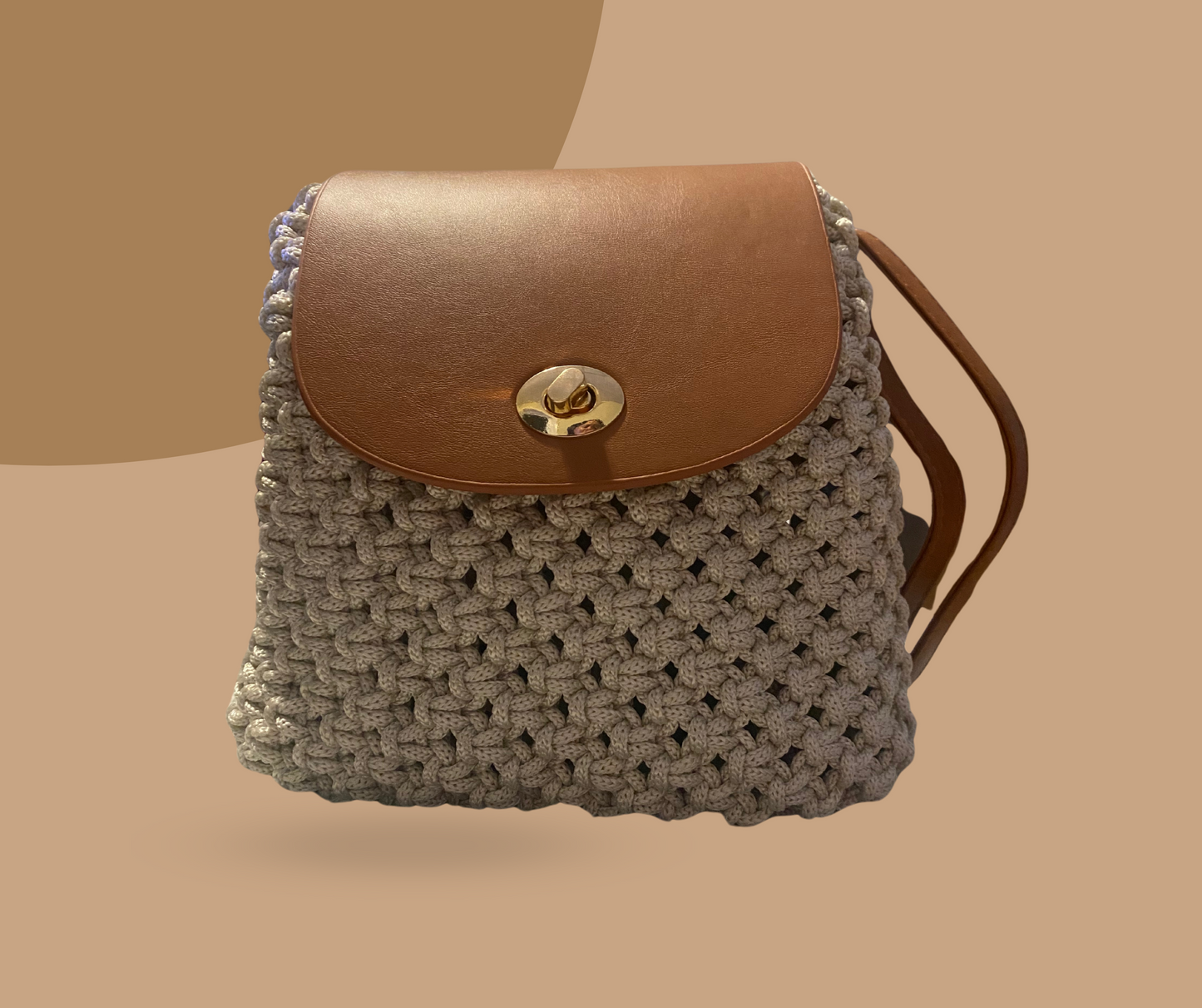 Leather base and flap macrame sling bag